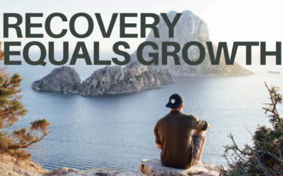 Person views sea and islands with the text "RECOVERY EQUALS GROWTH" - Chad Weller